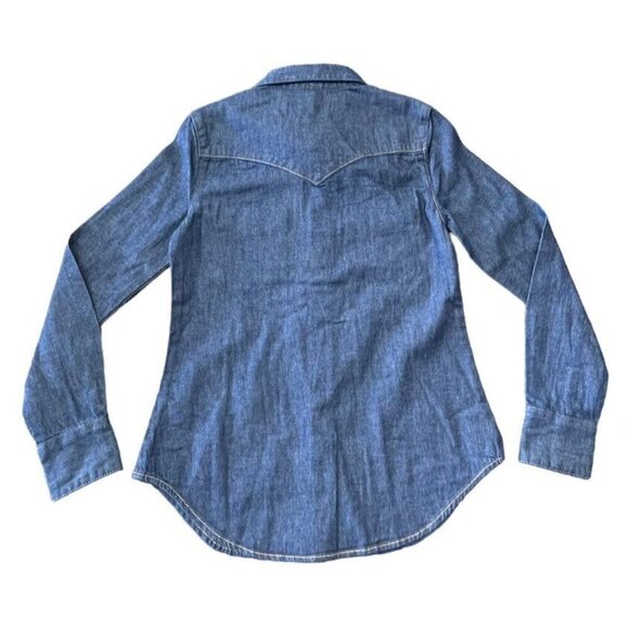 Aritzia Denim Forum Shirt Sz XXS Blue Denim Button Down Preppy Southwestern - Picture 2 of 5